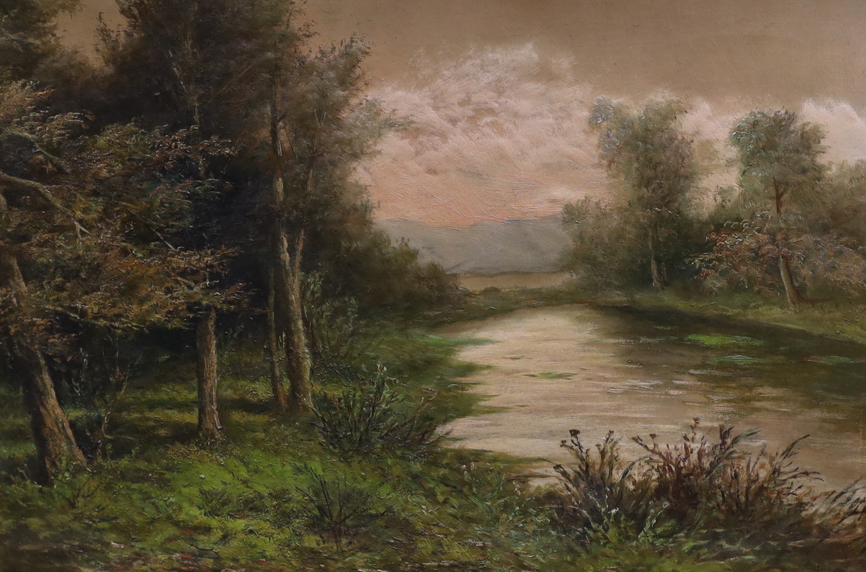 Di Simone, pair of oils on canvas, River landscapes, each signed, 67 x 48cm, ornate gilt frames